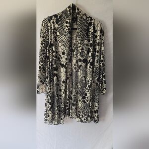 Ali Miles Black/Cream Polka Dot Lagenlook Layering Sheer Cardigan 1X